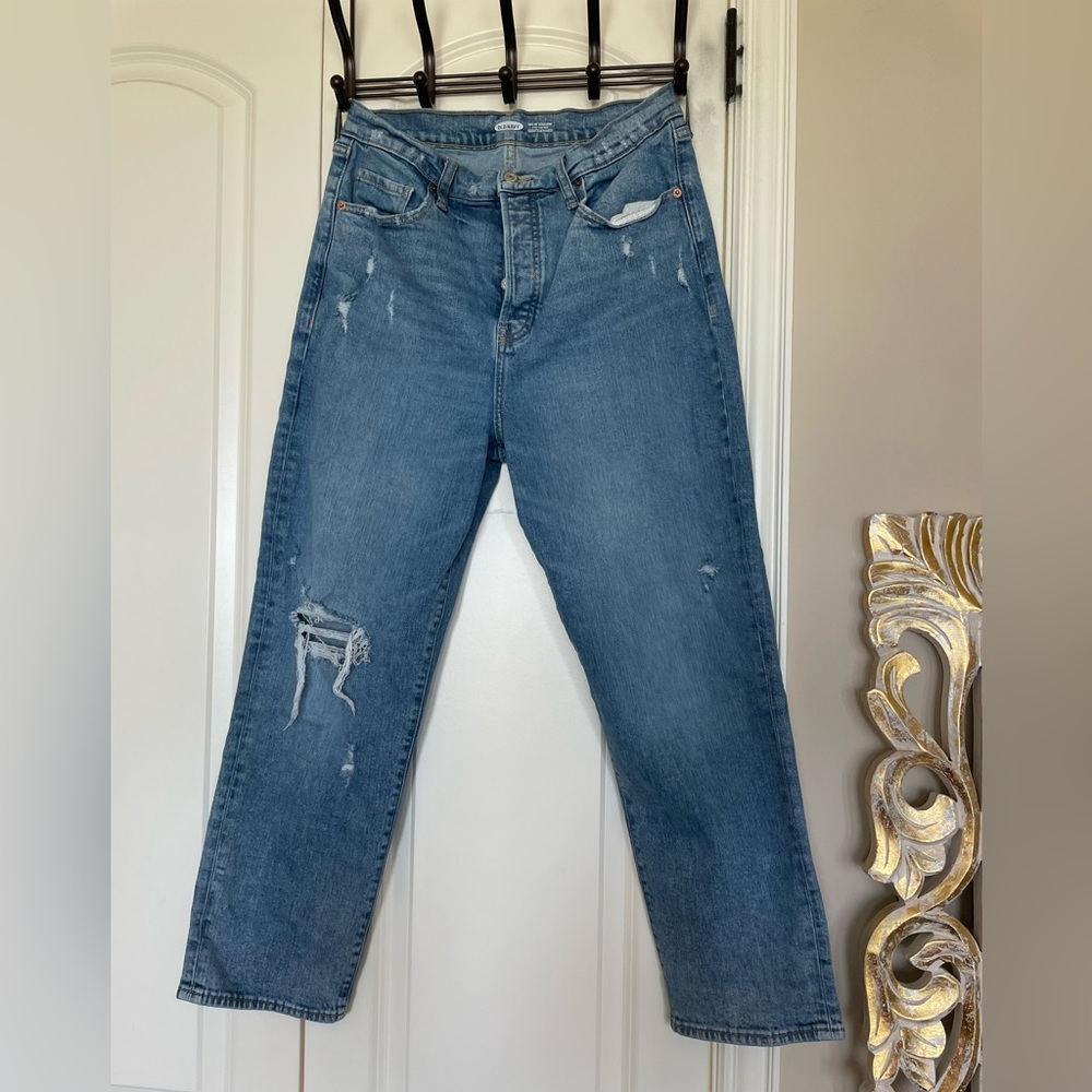 Old Navy extra high rise straight ankle ripped jeans